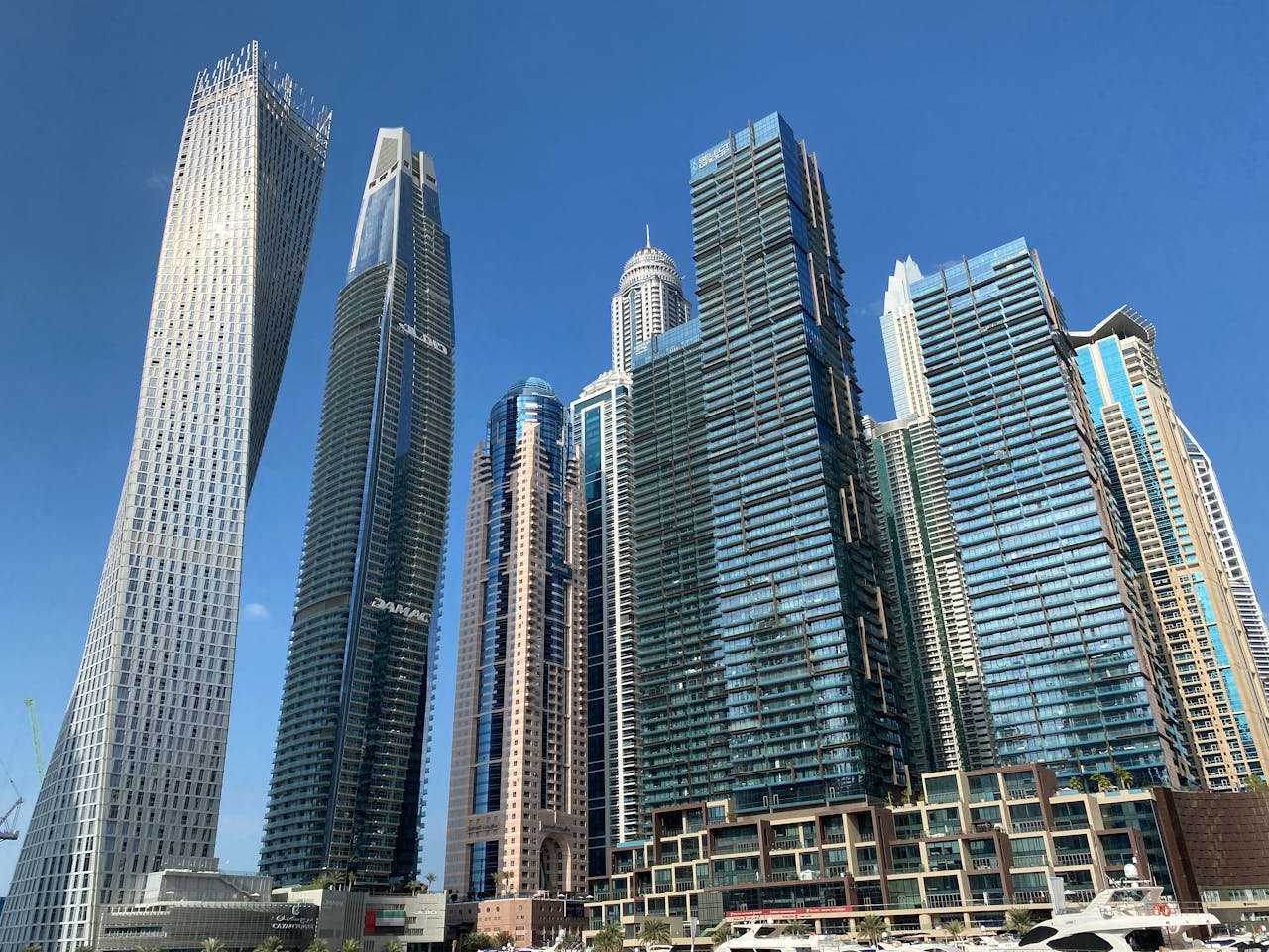 Impressive skyline featuring modern skyscrapers in Dubai on a clear day.